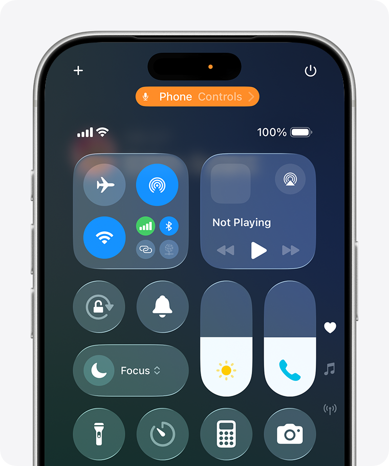 iPhone Control Center with the app controls button at the top